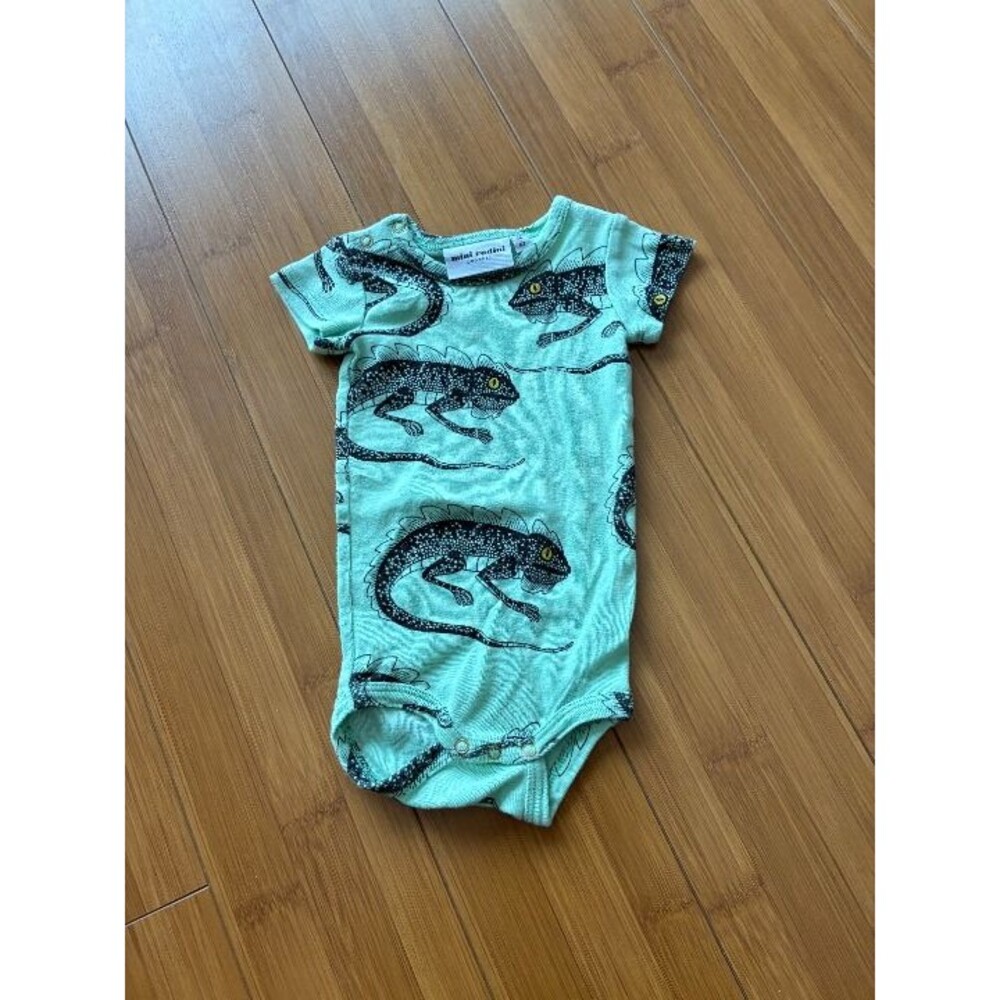 Mini Rodini Mint Green Lizard Print Organic Cotton Bodysuit 1-4 Months 56 62